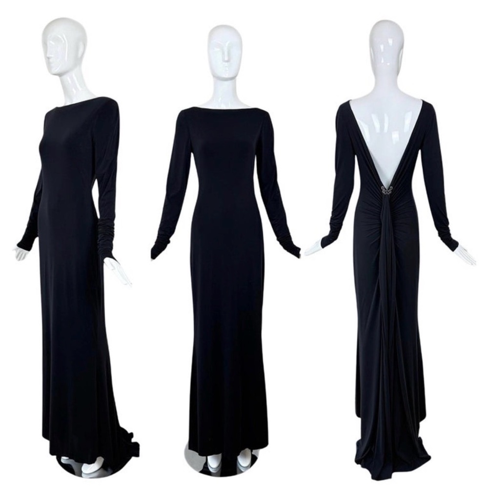 PAMELA DENNIS 2001 Vintage Black Backless Evening Gown Maxi Dress